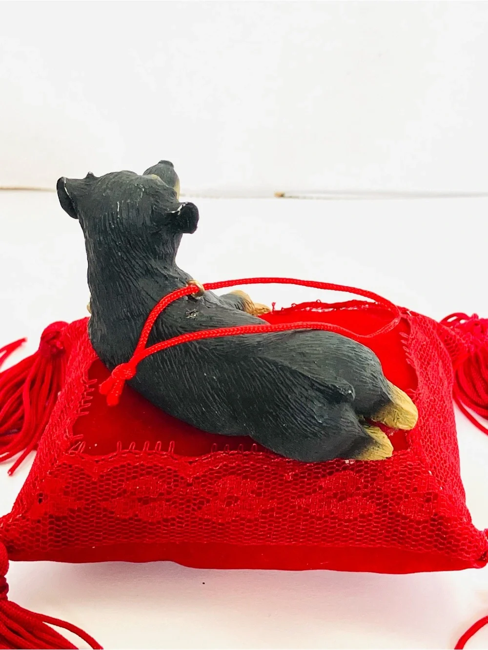 Handmade Rottweiler On A Red Velevet Pillow Ornament Read